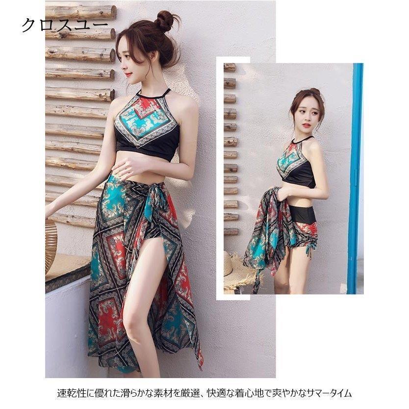 タンキニ レディース ビキニ 水着 ３点セット スイムウェア エスニック柄 パレオ 水泳服 ワイヤー無し ホルターネック ビーチウェア | ブランド登録なし | 03