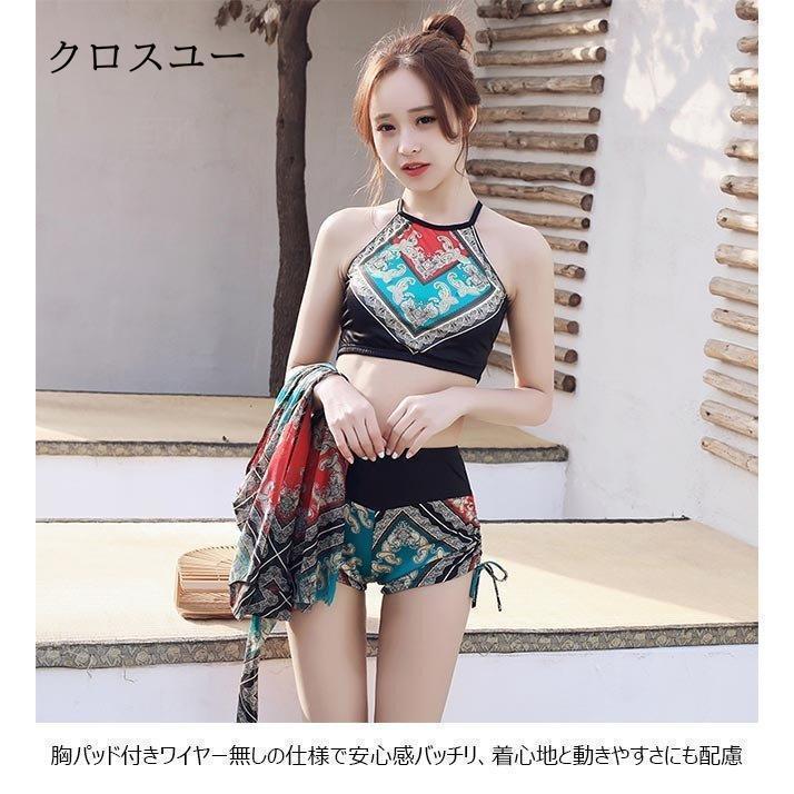 タンキニ レディース ビキニ 水着 ３点セット スイムウェア エスニック柄 パレオ 水泳服 ワイヤー無し ホルターネック ビーチウェア | ブランド登録なし | 04