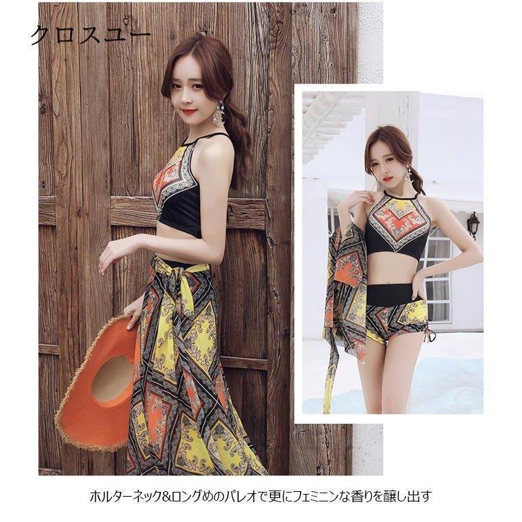タンキニ レディース ビキニ 水着 ３点セット スイムウェア エスニック柄 パレオ 水泳服 ワイヤー無し ホルターネック ビーチウェア | ブランド登録なし | 06