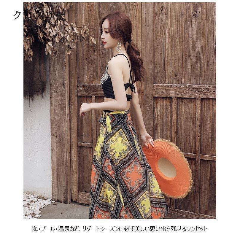 タンキニ レディース ビキニ 水着 ３点セット スイムウェア エスニック柄 パレオ 水泳服 ワイヤー無し ホルターネック ビーチウェア | ブランド登録なし | 07