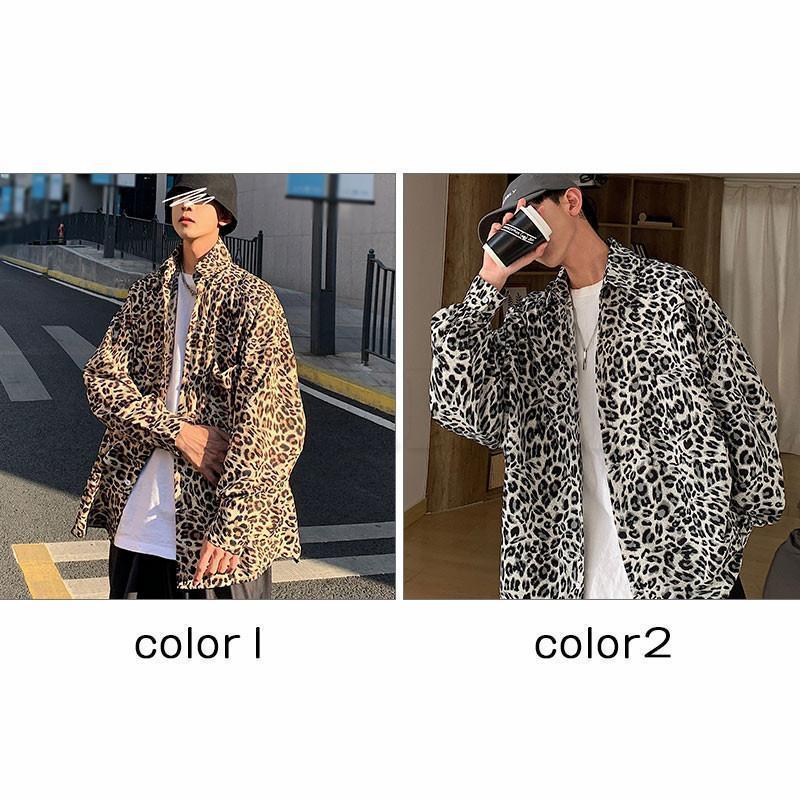 長袖シャツ メンズ 柄シャツ 豹柄 折り襟 前開き ス カジュアル ストリート系 ゆったり ファッション 春秋 21年秋新作 きれいめ おしゃれ | ブランド登録なし | 01