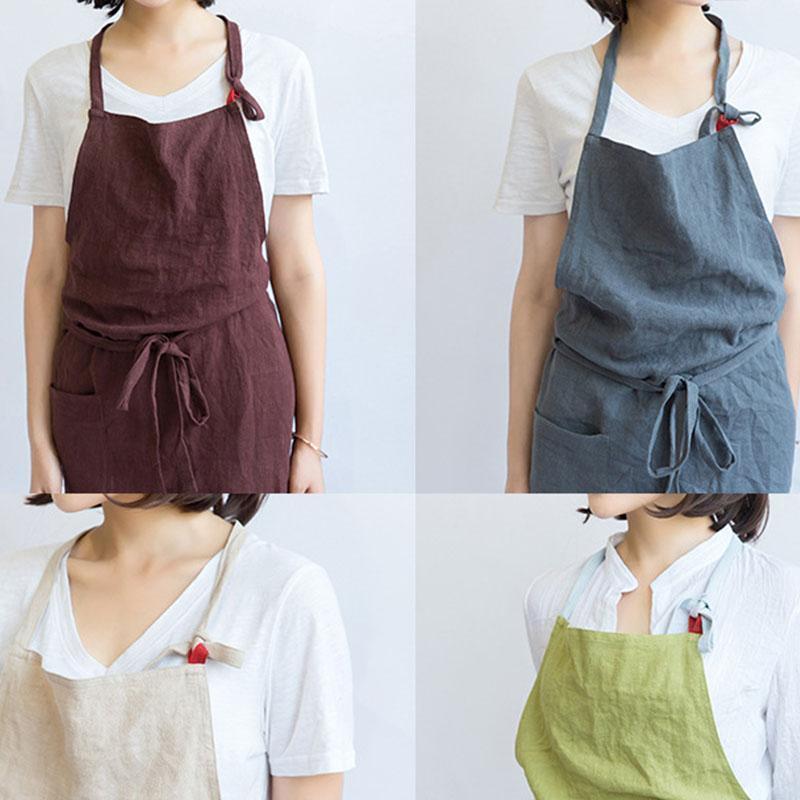 エプロン リネン おしゃれ ワンピース レディース メンズ リネンエプロン カフェ キッチン 北欧 保育士 綿 麻 無地 男女兼用 韓国 細身 | ブランド登録なし | 19