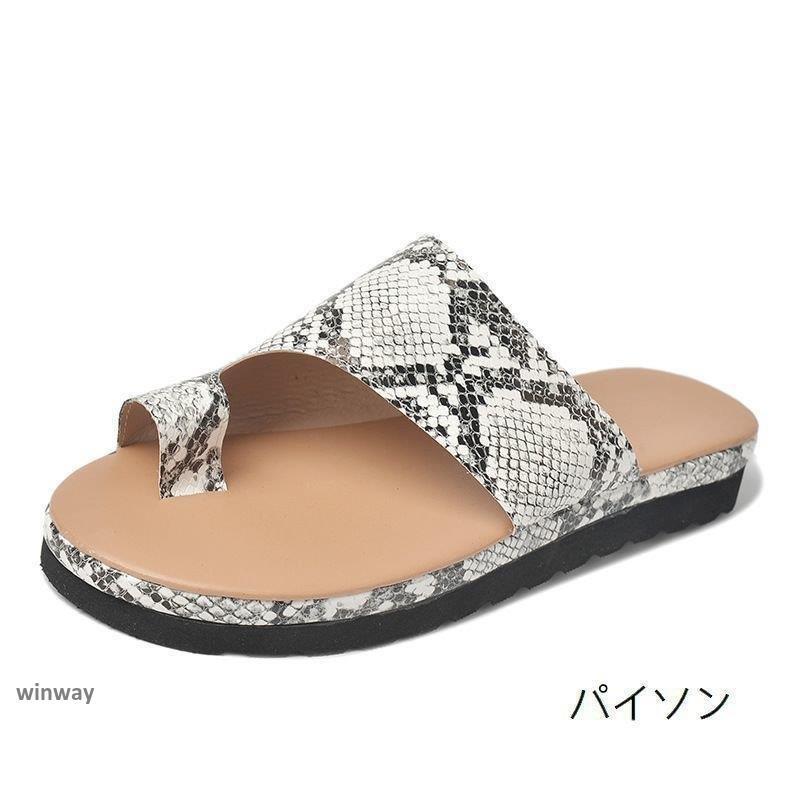 トングサンダル フラットサンダル カットオフ レディース シューズ 靴 ぺたんこ 春夏 無地 ヒョウ柄 パイソン 親指ベルト カジュアル リゾート お | ブランド登録なし | 19
