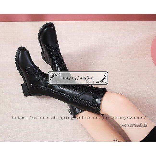 ブーツ ロングブーツ ロング丈 女性用 レディース レースアップ ローヒール3ｃｍ 秋冬 太ヒール ニーハイブーツ 編み上げ レースアップ　黒　カーキ | ブランド登録なし | 05