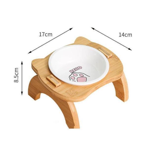 フードボウル ペット用 台付き 猫食器 犬食器 猫用 小型犬用 食器 餌やり 水やり用品 かわいい 竹製 組み立て 2連 2皿 イラスト ペット食器 | ブランド登録なし | 17