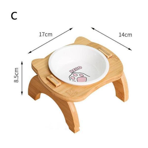 フードボウル ペット用 台付き 猫食器 犬食器 猫用 小型犬用 食器 餌やり 水やり用品 かわいい 竹製 組み立て 2連 2皿 イラスト ペット食器 | ブランド登録なし | 04
