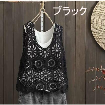 ベスト レースベスト レディース 重ね着 ノースリーブ 春 夏 40代 花柄レース タンクトップ トップス vネック 透かし編み 薄手 タンク 春コーデ | ブランド登録なし | 06