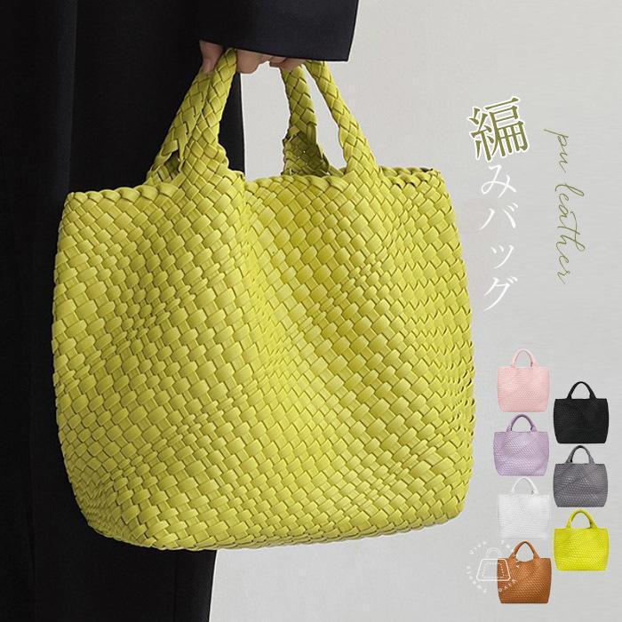 イントレチャート トートバッグ メッシュ 手編み 編みこみ メッシュ編み レディース バッグ PU レザー 革 合皮 メッシュトートバッグ 編みバッグ | ブランド登録なし