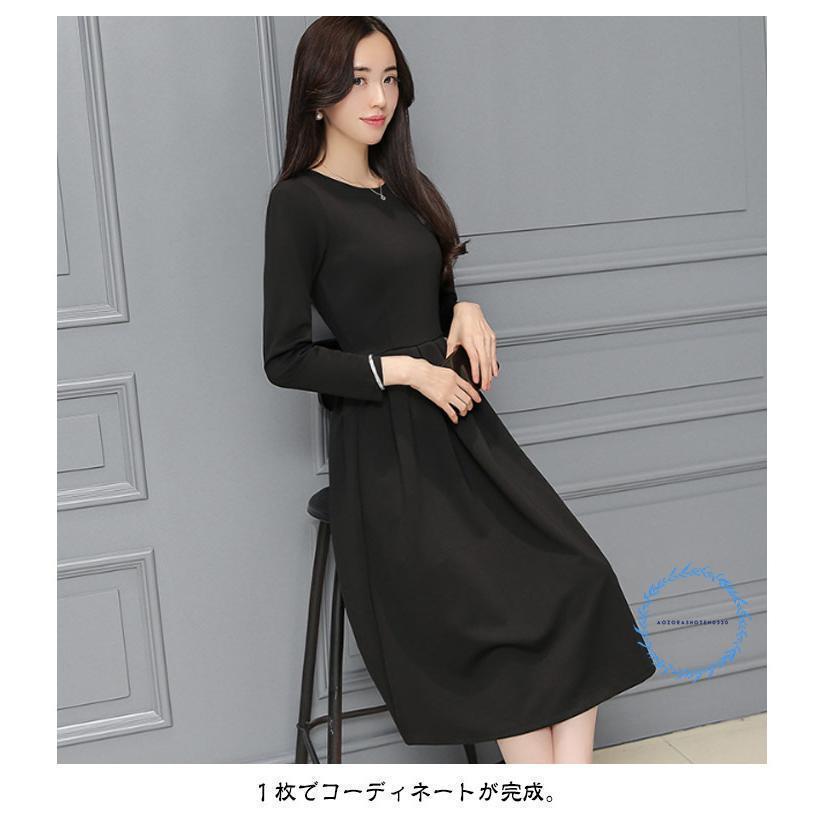 フォーマル ワンピース 喪服 レディース 礼服 春 秋 冬 きれいめ 黒 ブラック クルーネック フレア Aライン ドレス ひざ丈 ロング丈 長袖 3 | ブランド登録なし | 13