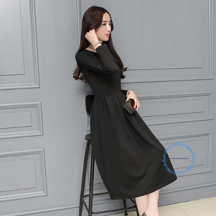 フォーマル ワンピース 喪服 レディース 礼服 春 秋 冬 きれいめ 黒 ブラック クルーネック フレア Aライン ドレス ひざ丈 ロング丈 長袖 3 | ブランド登録なし | 01