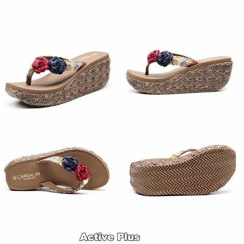 エスニック サマーサンダル ビジュー付き レディース トング アジアン ビーチサンダル 6.5cm ウェッジ サンダル 靴 厚底サンダル | ブランド登録なし | 13