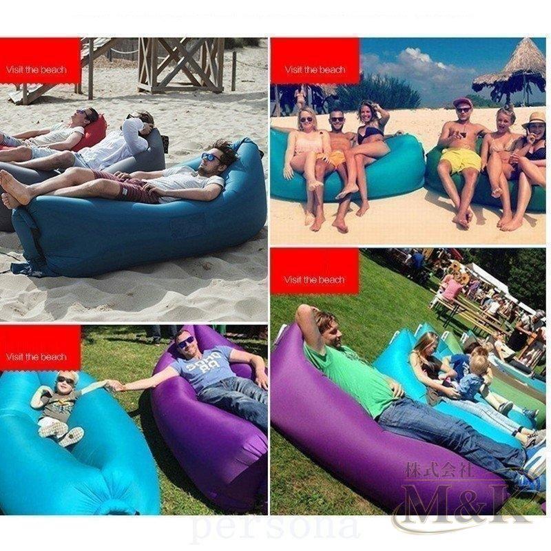 エアーベッド エアソファー エアーソファ エアークッション どこでも使える 空気入れ不要 収納ポーチ付 ポータブル式 折りたたみ | ブランド登録なし | 02