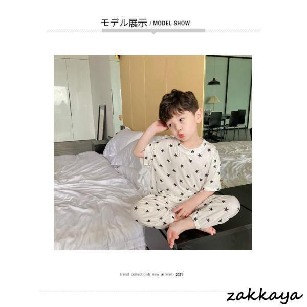 パジャマ キッズ 子供服 2点セットアップ 男女兼用 ジュニア 春夏星柄 薄手 半袖 長ズボン ルームウェア 部屋着 おしゃれ 可愛い 柔らかい | ブランド登録なし | 03