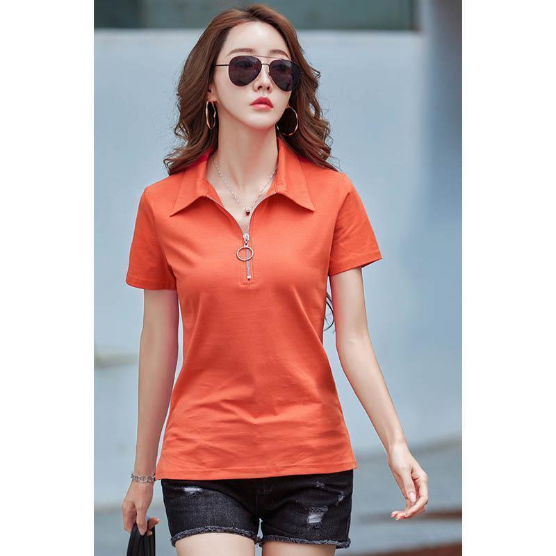 ポロシャツ レディース 綿 ジップアップ シャツ ス ゴルフシャツ プルオーバー tシャツ 半袖 無地 ロングtシャツ おしゃれ 制服 通勤 | ブランド登録なし | 16