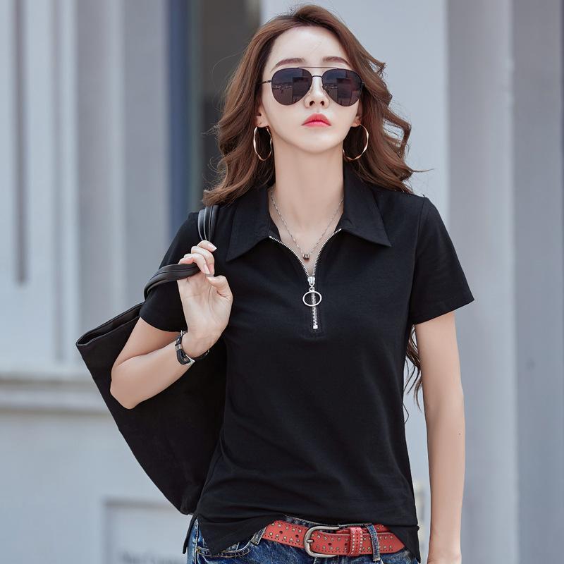 ポロシャツ レディース 綿 ジップアップ シャツ ス ゴルフシャツ プルオーバー tシャツ 半袖 無地 ロングtシャツ おしゃれ 制服 通勤 | ブランド登録なし | 02