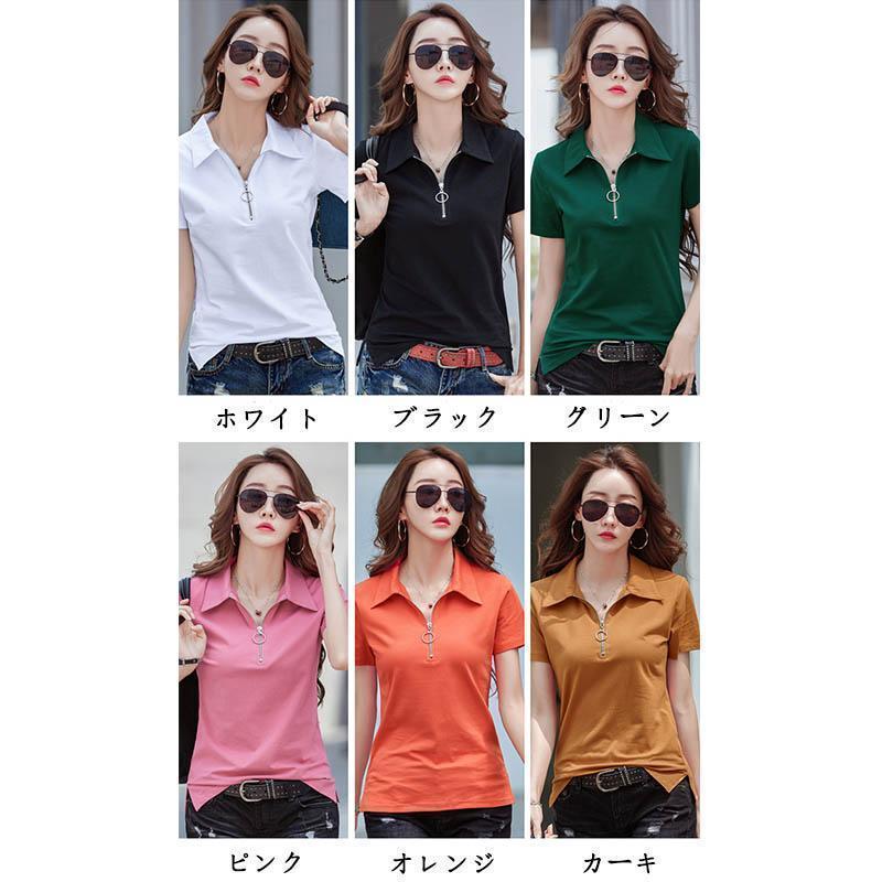 ポロシャツ レディース 綿 ジップアップ シャツ ス ゴルフシャツ プルオーバー tシャツ 半袖 無地 ロングtシャツ おしゃれ 制服 通勤 | ブランド登録なし | 09