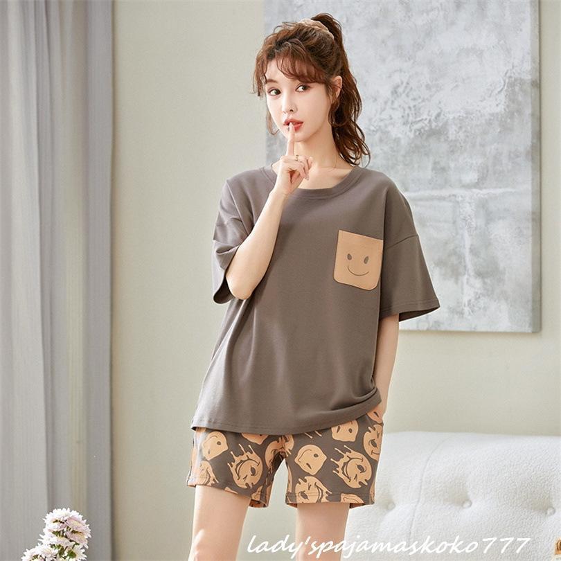 部屋着 レディース パジャマ ルームウェア セットアップ ショートパンツ 半袖 Tシャツ 綿 丸首 柄物 外出 カジュアル 運動着 学生 女子 夏 | ブランド登録なし | 02