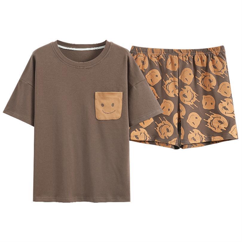 部屋着 レディース パジャマ ルームウェア セットアップ ショートパンツ 半袖 Tシャツ 綿 丸首 柄物 外出 カジュアル 運動着 学生 女子 夏 | ブランド登録なし | 06
