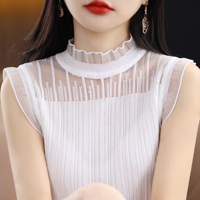 レース タンク レディース ハイネック ニット カットソー ス ノースリーブ カットソー ニット シンプル 涼しい 無地 | ブランド登録なし | 01