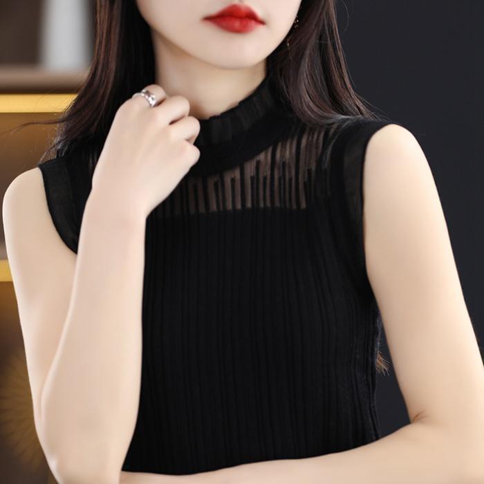 レース タンク レディース ハイネック ニット カットソー ス ノースリーブ カットソー ニット シンプル 涼しい 無地 | ブランド登録なし | 02