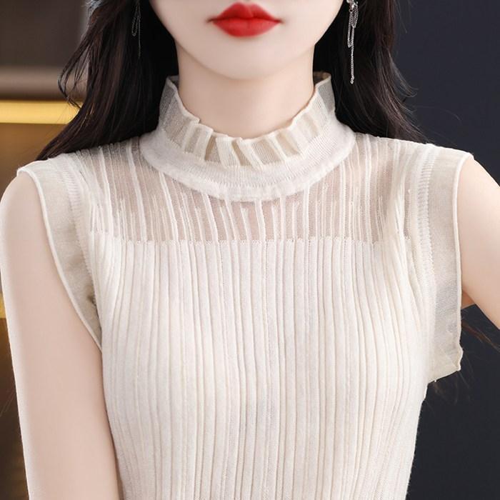 レース タンク レディース ハイネック ニット カットソー ス ノースリーブ カットソー ニット シンプル 涼しい 無地 | ブランド登録なし | 03