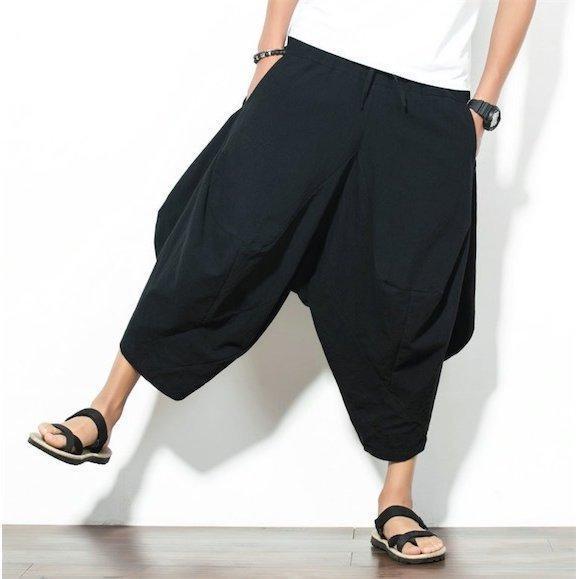 メンズ サルエルパンツ 棉麻 ゆったり ワイドパンツ ハーフパンツ 春夏 薄め 七分丈 ポケット ガウチョパンツ クロップドパンツ 全店2点 | ブランド登録なし | 02