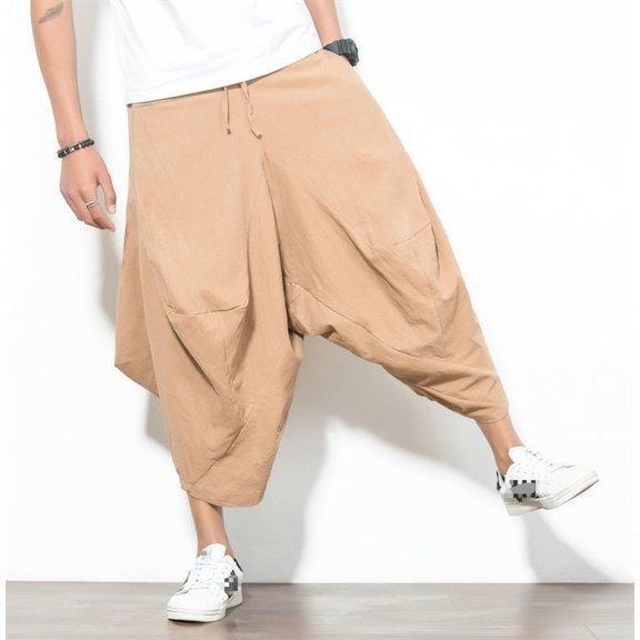 メンズ サルエルパンツ 棉麻 ゆったり ワイドパンツ ハーフパンツ 春夏 薄め 七分丈 ポケット ガウチョパンツ クロップドパンツ 全店2点 | ブランド登録なし | 03