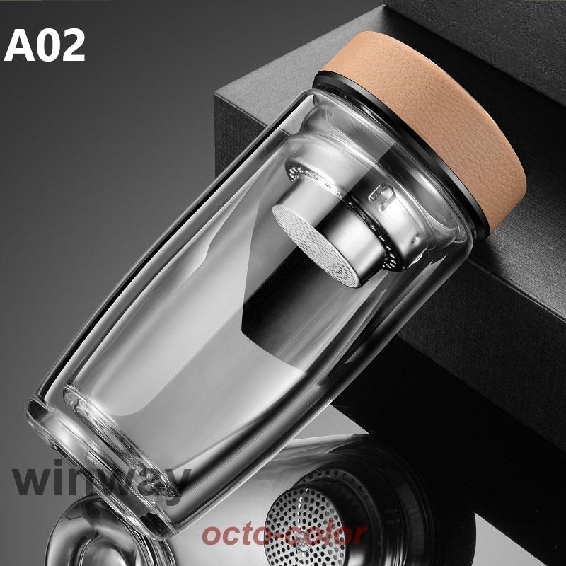 ティーボトル 400ml ボトル 茶こし付き ガラス 水筒 耐熱ボトル ティーカップ ティーポットマイボトル マグボトル 透明 耐熱 二重ガラ | ブランド登録なし | 02