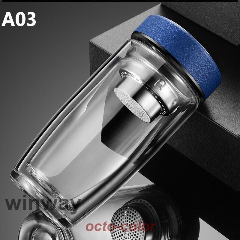 ティーボトル 400ml ボトル 茶こし付き ガラス 水筒 耐熱ボトル ティーカップ ティーポットマイボトル マグボトル 透明 耐熱 二重ガラ | ブランド登録なし | 03