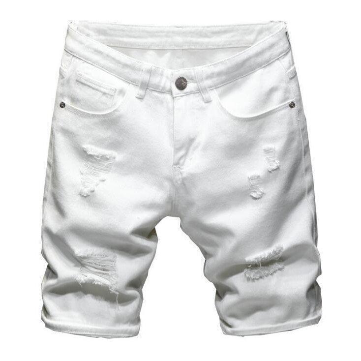 ホワイト ショート ダメージ デニムパンツ 28-38ストレートパンツ メンズ デニム ハーフパンツ Gパン 半ズボン 伸縮無 ショーツ ジーパン | ブランド登録なし | 04