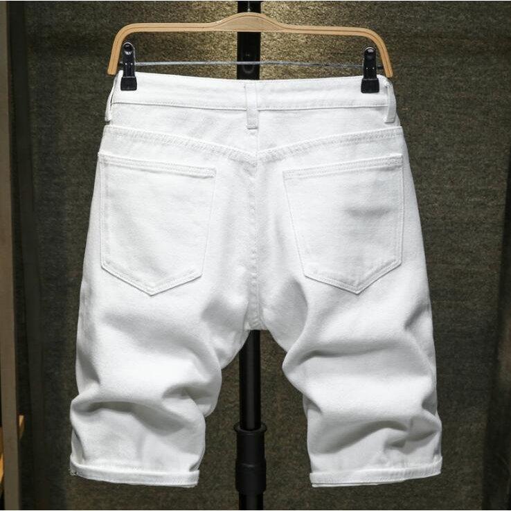 ホワイト ショート ダメージ デニムパンツ 28-38ストレートパンツ メンズ デニム ハーフパンツ Gパン 半ズボン 伸縮無 ショーツ ジーパン | ブランド登録なし | 05