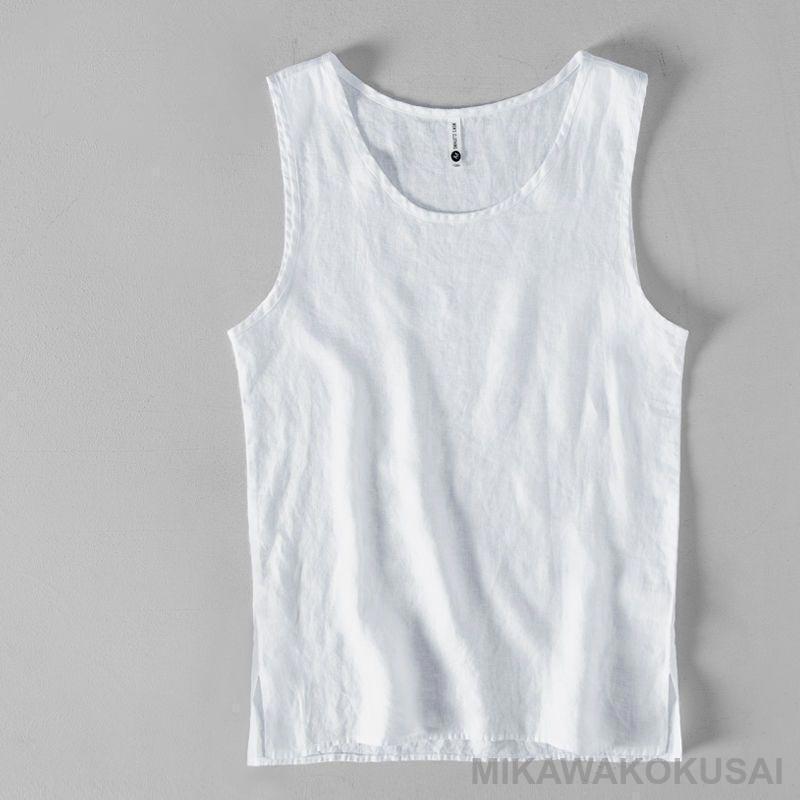 リネンＴシャツ 袖なし タンク メンズ カットソー 無地 麻ス インナー 夏 インナー 男性 カジュアル 亜麻 薄手 快 | ブランド登録なし | 01