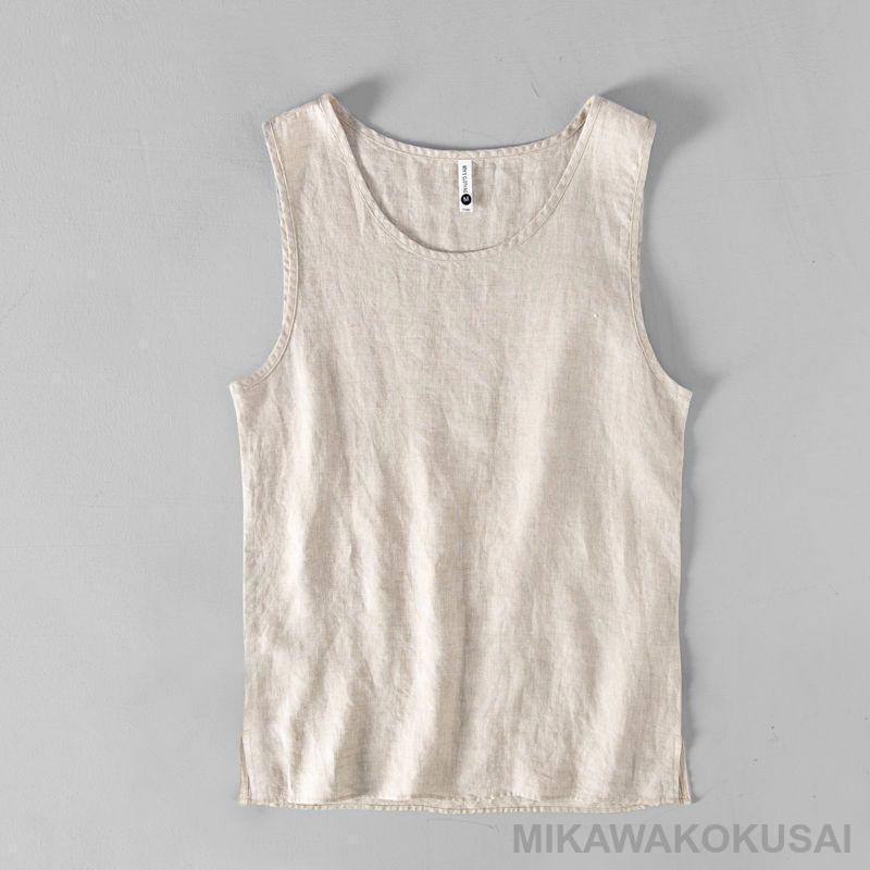 リネンＴシャツ 袖なし タンク メンズ カットソー 無地 麻ス インナー 夏 インナー 男性 カジュアル 亜麻 薄手 快 | ブランド登録なし | 02