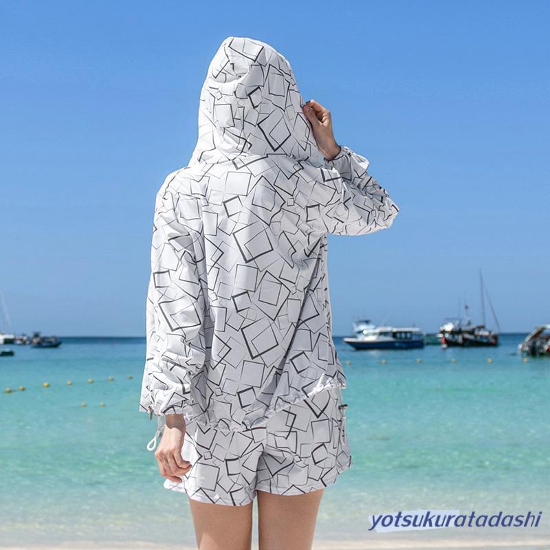 タンキニ水着 体型カバー 3点セット ママ レディース ラッシュガード 長袖 フード セパレート ジップアップ 白 40代 50代 60代 | ブランド登録なし | 16