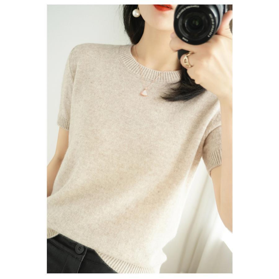 サマーニット レディース 半袖 tシャツ プルオーバー タートルネック 夏 ス おしゃれ ストレッチ きれいめ 着痩せ シンプル | ブランド登録なし | 10