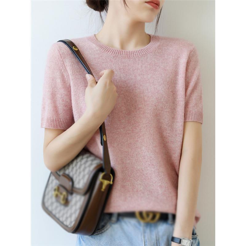 サマーニット レディース 半袖 tシャツ プルオーバー タートルネック 夏 ス おしゃれ ストレッチ きれいめ 着痩せ シンプル | ブランド登録なし | 01
