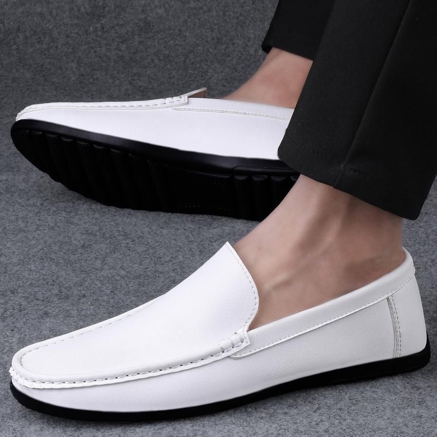 ドライビングシューズ メンズ 白 革 大きいサイズ 軽量 通気 スリッポン おしゃれ 靴 革靴 モカシン デッキシューズ 高級靴 紳士靴 防滑 通気 | ブランド登録なし | 03