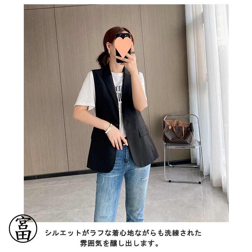 ジレ レディース 春 夏 秋 前開き ミドル丈 ス Vネック ノースリーブ ジャケット テーラード ロング 羽織り オフィス カジ | ブランド登録なし | 12