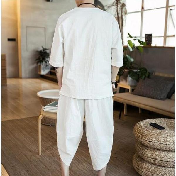 甚平 ヘンリーシャツ 綿麻上下セット セットアップ リネン メンズ サルエルパンツ 上下 ルームウェア 半袖 薄手 父の日 部屋着 | ブランド登録なし | 10