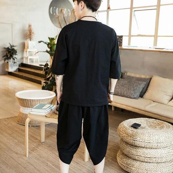 甚平 ヘンリーシャツ 綿麻上下セット セットアップ リネン メンズ サルエルパンツ 上下 ルームウェア 半袖 薄手 父の日 部屋着 | ブランド登録なし | 14