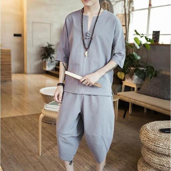 甚平 ヘンリーシャツ 綿麻上下セット セットアップ リネン メンズ サルエルパンツ 上下 ルームウェア 半袖 薄手 父の日 部屋着 | ブランド登録なし | 17