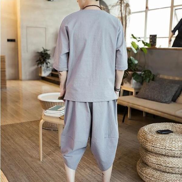 甚平 ヘンリーシャツ 綿麻上下セット セットアップ リネン メンズ サルエルパンツ 上下 ルームウェア 半袖 薄手 父の日 部屋着 | ブランド登録なし | 18