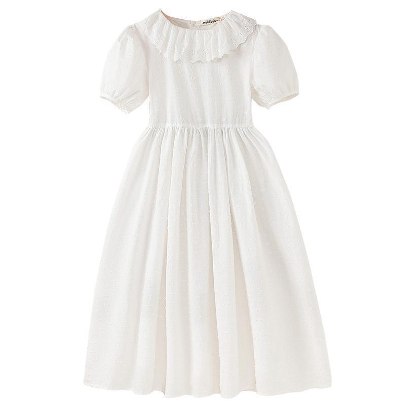 ワンピース 女の子 夏 パフスリーブ フリル襟 清楚 子供 小学生 発表会 結婚式 通学 普段着 可愛い Aライン 膝丈 涼しい コットン | ブランド登録なし | 02