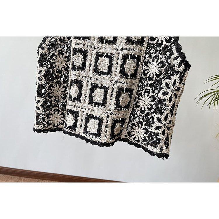 ジレ レディース 秋 花柄 刺繍 レース クロシェ編み 丸首 ノースリーブ ス | ブランド登録なし | 03