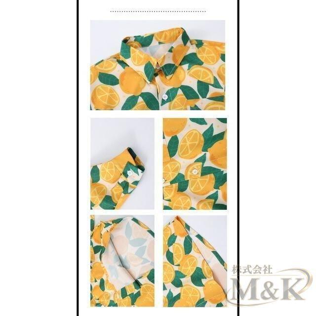 キッズ こども 柄シャツ 大人サイズもあり 舞台 長袖シャツ レッスン着に ダンス衣装 オレンジ柄 フルーツ柄 ストリート 花柄 | ブランド登録なし | 14