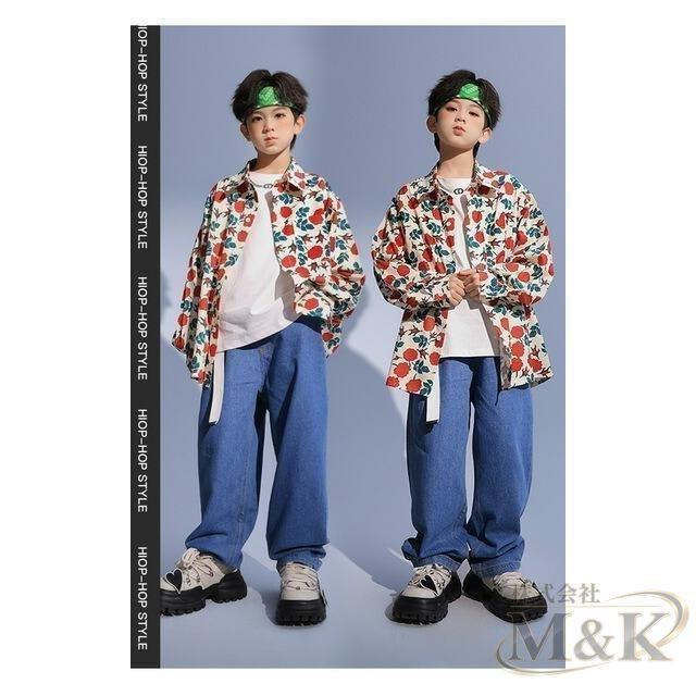 キッズ こども 柄シャツ 大人サイズもあり 舞台 長袖シャツ レッスン着に ダンス衣装 オレンジ柄 フルーツ柄 ストリート 花柄 | ブランド登録なし | 04