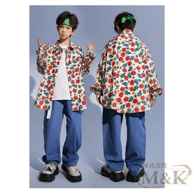 キッズ こども 柄シャツ 大人サイズもあり 舞台 長袖シャツ レッスン着に ダンス衣装 オレンジ柄 フルーツ柄 ストリート 花柄 | ブランド登録なし | 05