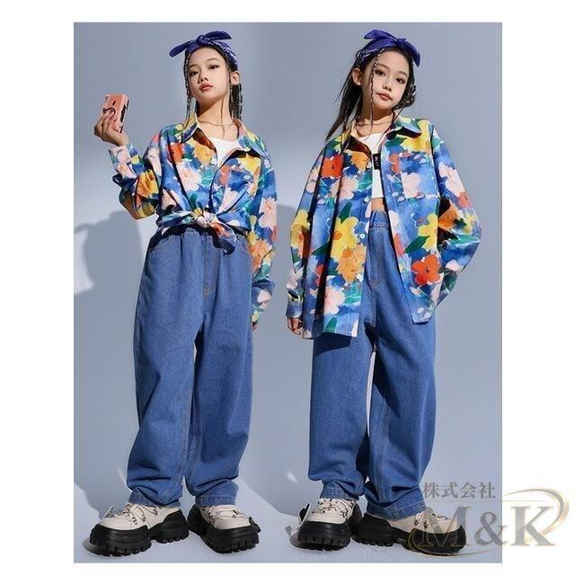 キッズ こども 柄シャツ 大人サイズもあり 舞台 長袖シャツ レッスン着に ダンス衣装 オレンジ柄 フルーツ柄 ストリート 花柄 | ブランド登録なし | 06