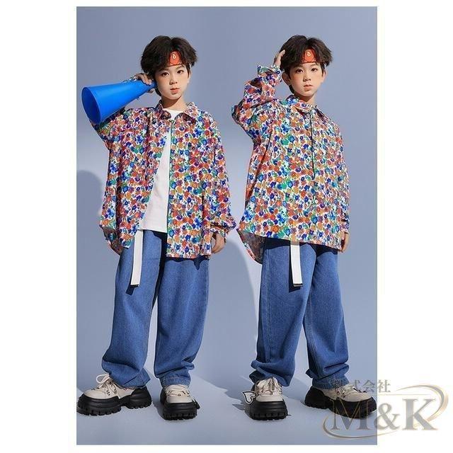 キッズ こども 柄シャツ 大人サイズもあり 舞台 長袖シャツ レッスン着に ダンス衣装 オレンジ柄 フルーツ柄 ストリート 花柄 | ブランド登録なし | 07