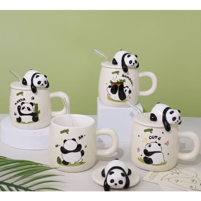マグカップ 陶器 かわいい グッズ 雑貨 大容量 パンダ柄 蓋付き オシャレ ギフト 贈り物 プレゼント 家庭での食器セラミック 耐熱 朝食 | ブランド登録なし